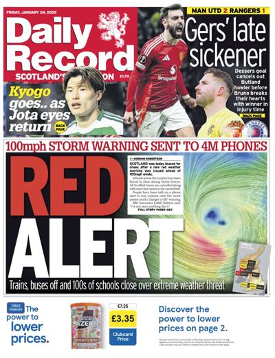 Daily Record Newspaper Front Page (UK) for 24 January 2025