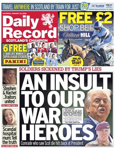 Daily Record Newspaper Front Page (UK) for 24 January 2026