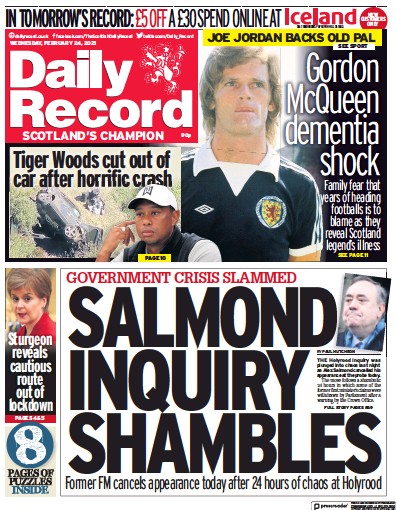 Daily Record Newspaper Front Page (UK) for 24 February 2021