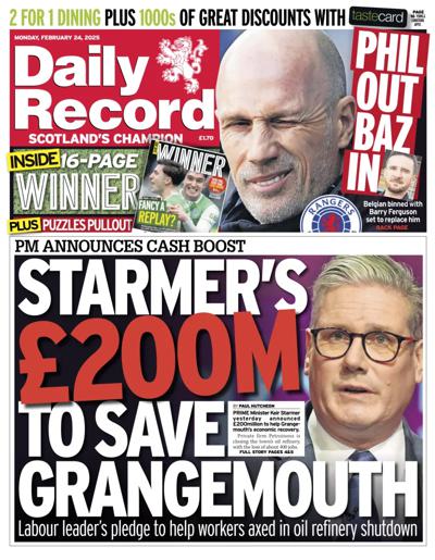 Daily Record Newspaper Front Page (UK) for 24 February 2025