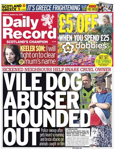 Daily Record Newspaper Front Page (UK) for 24 March 2025