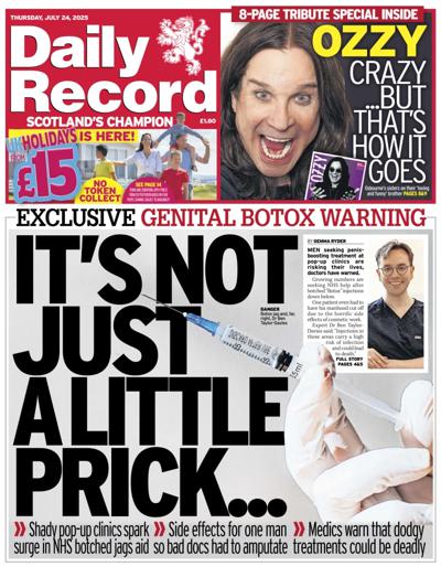 Daily Record Newspaper Front Page (UK) for 24 July 2025