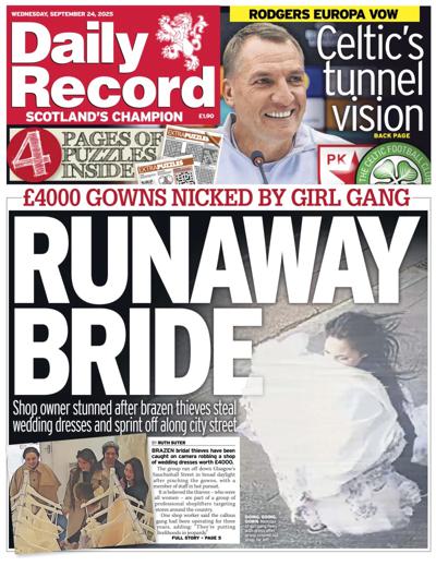 Daily Record Newspaper Front Page (UK) for 24 September 2025