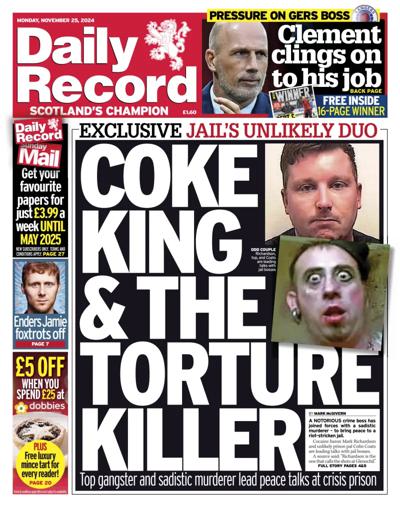 Daily Record Newspaper Front Page (UK) for 25 November 2024