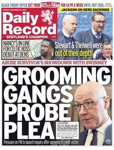 Daily Record Newspaper Front Page (UK) for 25 November 2025