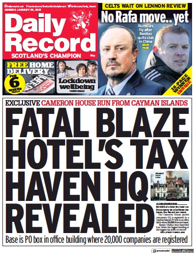 Daily Record Newspaper Front Page (UK) for 25 January 2021