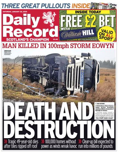 Daily Record Newspaper Front Page (UK) for 25 January 2025