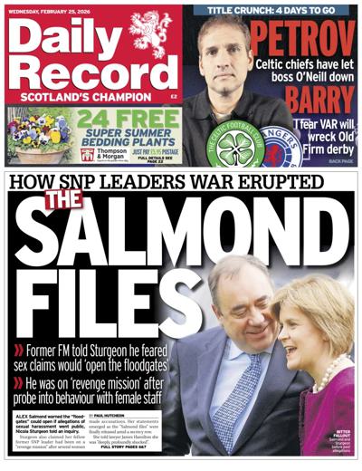 Daily Record Newspaper Front Page (UK) for 25 February 2026