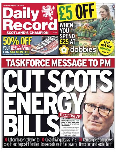 Daily Record Newspaper Front Page (UK) for 25 March 2025