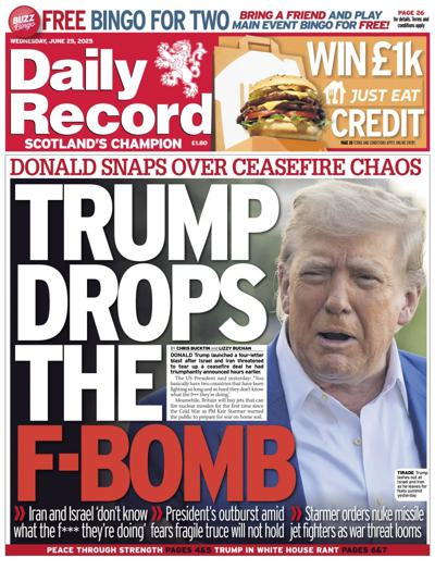 Daily Record Newspaper Front Page (UK) for 25 June 2025