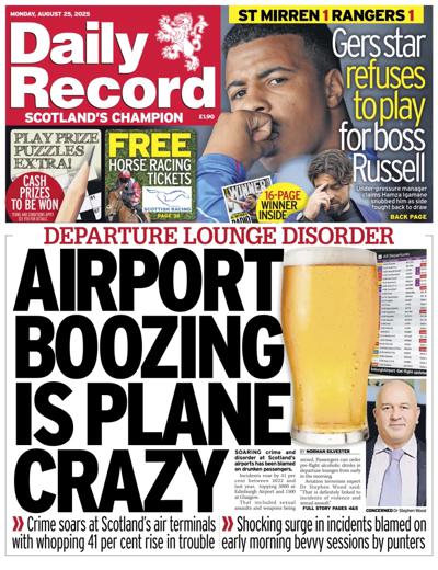 Daily Record Newspaper Front Page (UK) for 25 August 2025