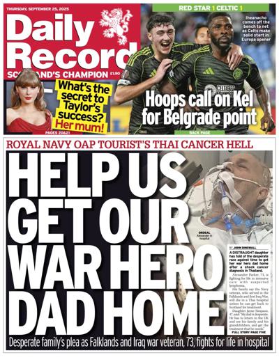 Daily Record Newspaper Front Page (UK) for 25 September 2025