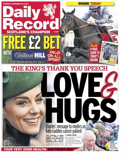 Daily Record Newspaper Front Page (UK) for 26 December 2024