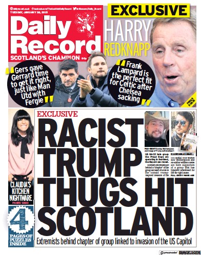 Daily Record Newspaper Front Page (UK) for 26 January 2021