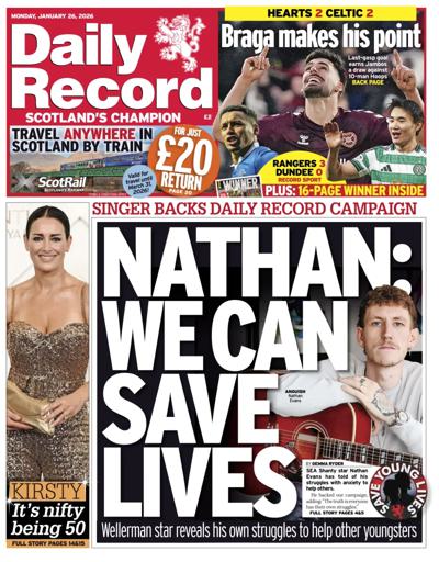 Daily Record Newspaper Front Page (UK) for 26 January 2026