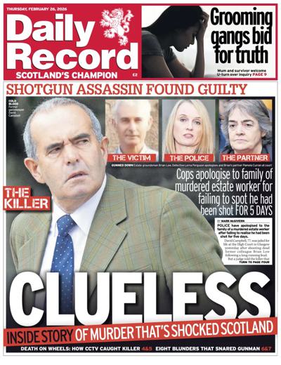 Daily Record Newspaper Front Page (UK) for 26 February 2026