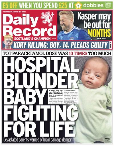 Daily Record Newspaper Front Page (UK) for 26 March 2025
