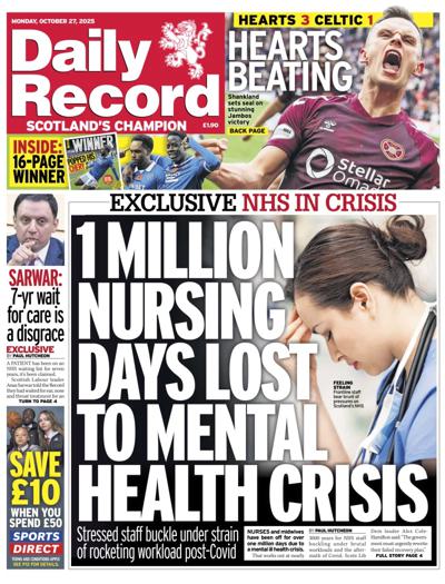 Daily Record Newspaper Front Page (UK) for 27 October 2025