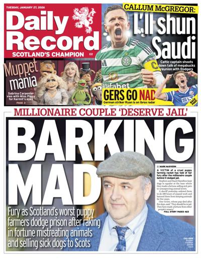 Daily Record Newspaper Front Page (UK) for 27 January 2026