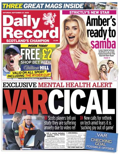 Daily Record Newspaper Front Page (UK) for 27 September 2025