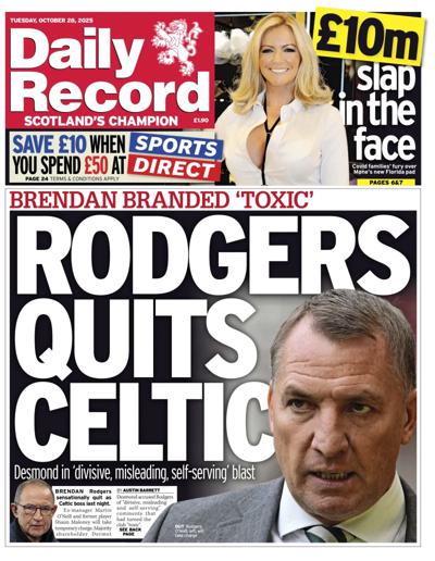 Daily Record Newspaper Front Page (UK) for 28 October 2025