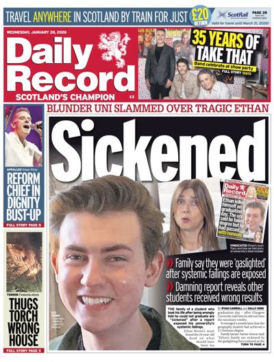 Daily Record Newspaper Front Page (UK) for 28 January 2026