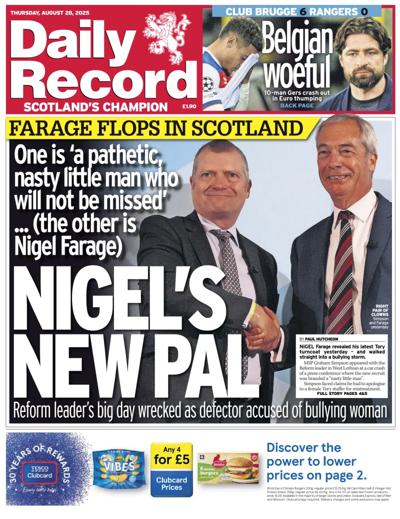 Daily Record Newspaper Front Page (UK) for 28 August 2025