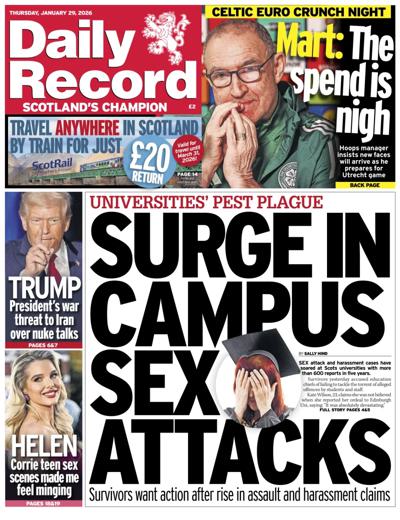 Daily Record Newspaper Front Page (UK) for 29 January 2026