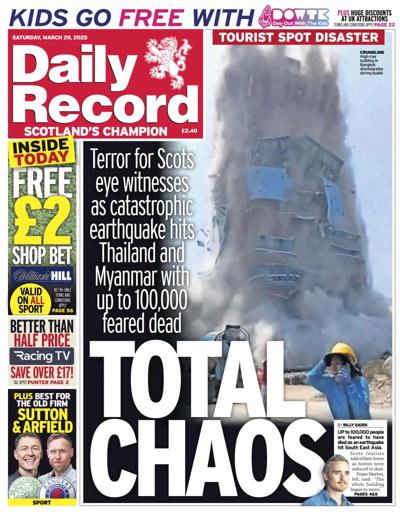 Daily Record Newspaper Front Page (UK) for 29 March 2025
