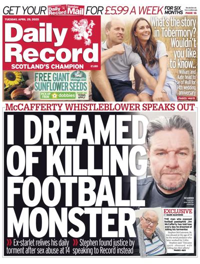Daily Record Newspaper Front Page (UK) for 29 April 2025