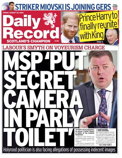 Daily Record Newspaper Front Page (UK) for 29 August 2025