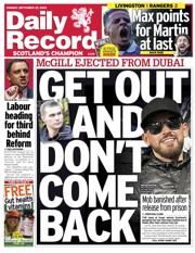Daily Record front page for 29 September 2025