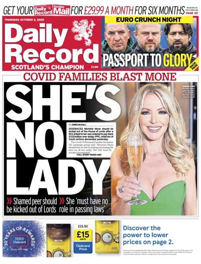 Daily Record Newspaper Front Page (UK) for 2 October 2025
