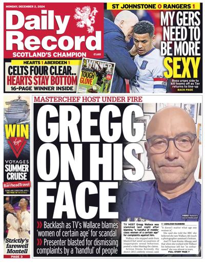 Daily Record Newspaper Front Page (UK) for 2 December 2024