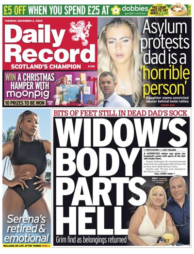 Daily Record Newspaper Front Page (UK) for 2 December 2025