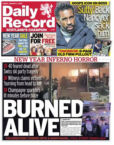 Daily Record Newspaper Front Page (UK) for 2 January 2026
