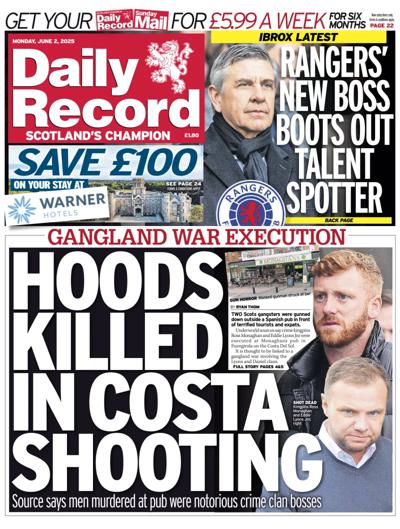 Daily Record Newspaper Front Page (UK) for 2 June 2025