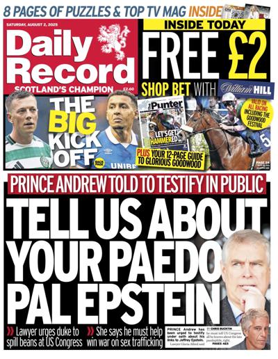 Daily Record Newspaper Front Page (UK) for 2 August 2025
