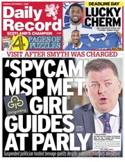 Daily Record front page for 2 September 2025
