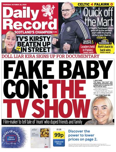 Daily Record Newspaper Front Page (UK) for 30 October 2025