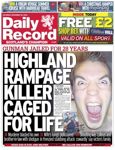 Daily Record Newspaper Front Page (UK) for 30 November 2024