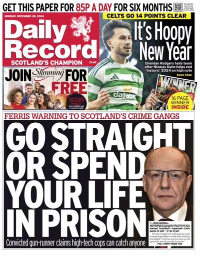 Daily Record Newspaper Front Page (UK) for 30 December 2024