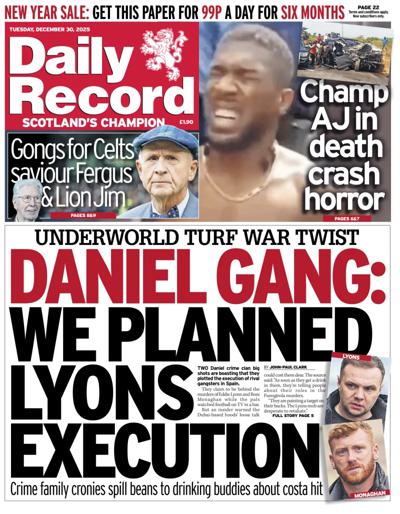 Daily Record Newspaper Front Page (UK) for 30 December 2025