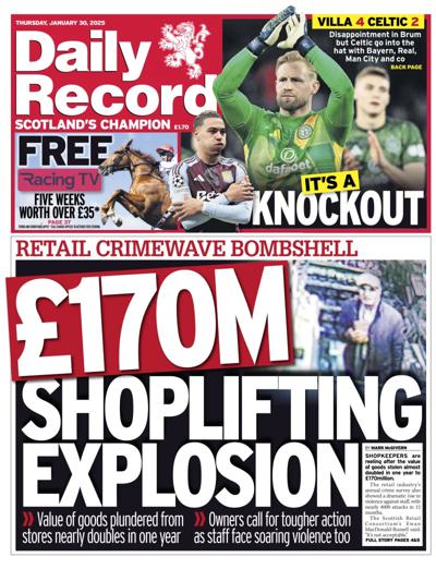 Daily Record Newspaper Front Page (UK) for 30 January 2025