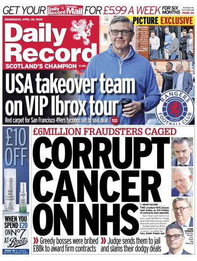 Daily Record Newspaper Front Page (UK) for 30 April 2025