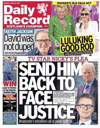 Daily Record Newspaper Front Page (UK) for 30 June 2025