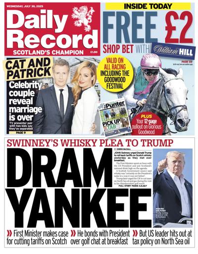 Daily Record Newspaper Front Page (UK) for 30 July 2025