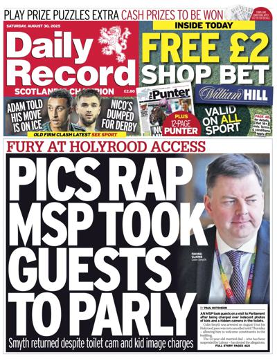 Daily Record Newspaper Front Page (UK) for 30 August 2025