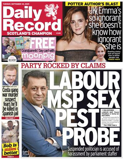 Daily Record Newspaper Front Page (UK) for 30 September 2025
