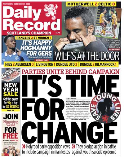 Daily Record Newspaper Front Page (UK) for 31 December 2025